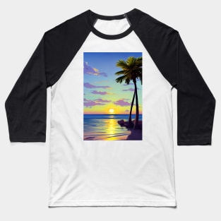 Summer Sunset Palm Tree Beach Ocean Artistic Paradise Landscape Baseball T-Shirt